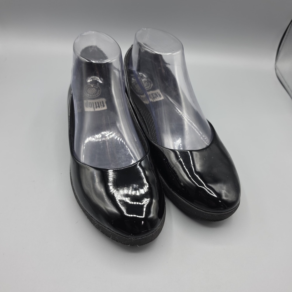FitFlop Due Shoes Womens 7 Black Patent Leather Ballet Flats Comfort‎ Platform